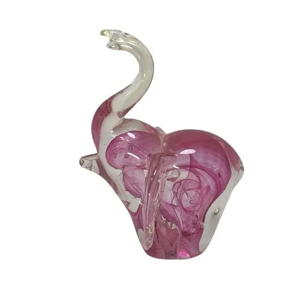 Blown Glass Pink Elephant Art Glass Suspended Controlled Bubbles Paperweight - Picture 1 of 7
